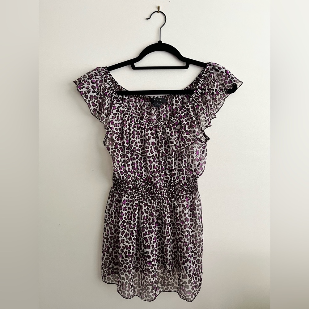 Purple/Black Cheetah Print Sheer Blouse